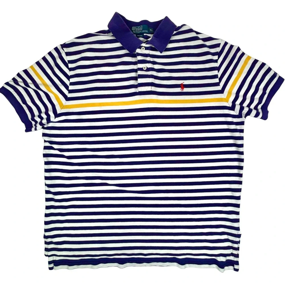 Polo Ralph Lauren Striped Polo Shirt Mens‎ XL Red Pony Logo Faded LSU GUC